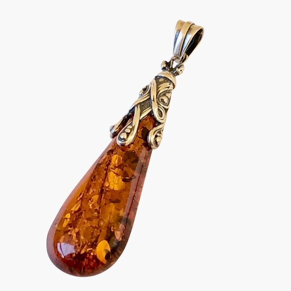 Sterling Silver Honey Baltic Amber Teardrop Pendant - Picture 6 of 11
